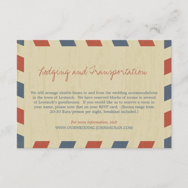 Tarjeta De Recepción Información del Boda de Antiguo Airmail (Anverso)