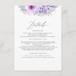 Tarjeta De Recepción Información del Boda de Dusty Purple Floral