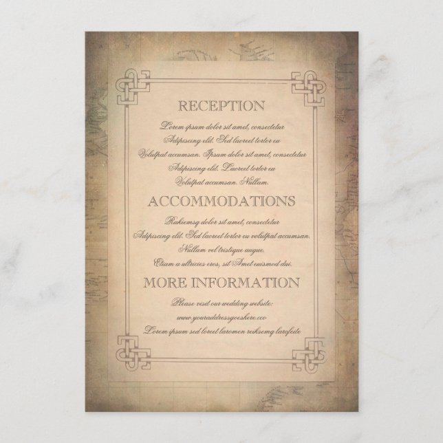 Tarjeta De Recepción Información del Boda del Mapa de Viajes del Mundo  (Anverso)