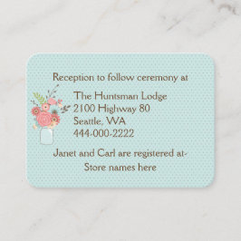Tarjeta De Recepción Información del Boda floral azul y coral de bonito
