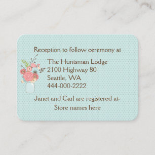Tarjeta De Recepción Información del Boda floral azul y coral de bonito