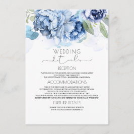 Tarjeta De Recepción Información del Boda floral Dusty Blue y Navy
