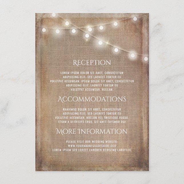 Tarjeta De Recepción Información del Boda sobre la Rústica Cadena Burla (Anverso)