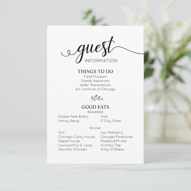 Tarjeta De Recepción Información del invitado sobre detalles del boda (Anverso de pie)