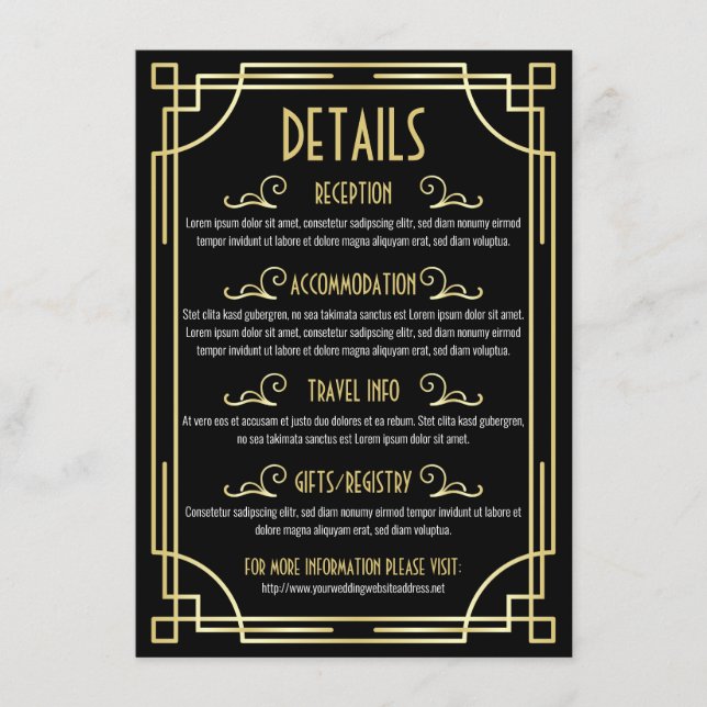 Tarjeta De Recepción Información del mapa del Boda Art Deco (Anverso)