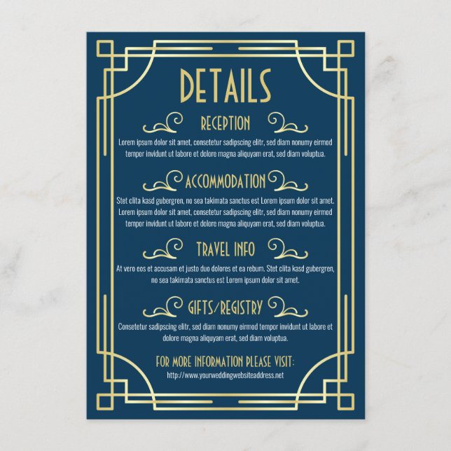Tarjeta De Recepción Información del mapa del Boda Art Deco (Anverso)