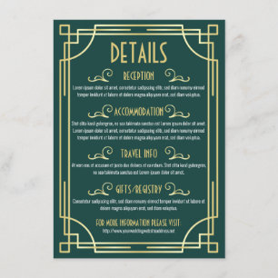 Tarjeta De Recepción Información del mapa del Boda Art Deco