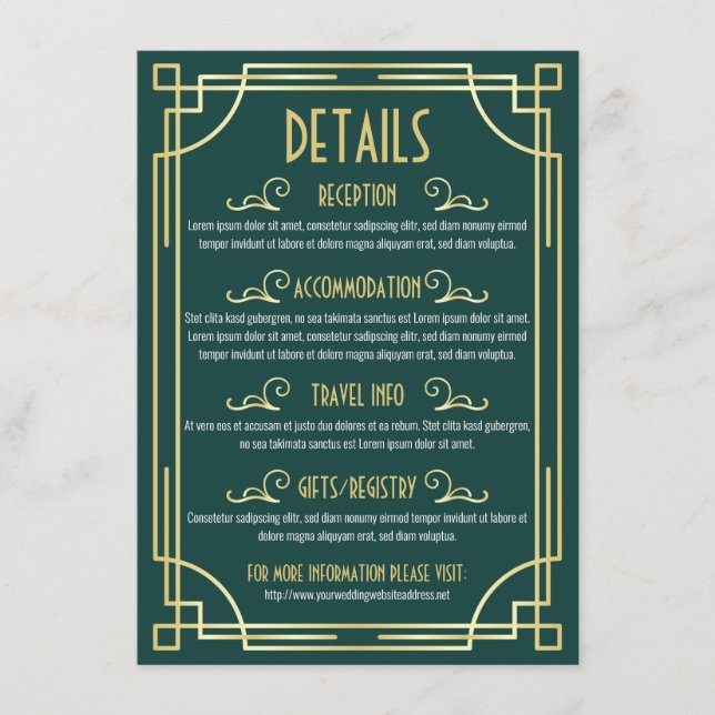 Tarjeta De Recepción Información del mapa del Boda Art Deco (Anverso)