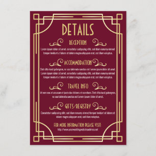 Tarjeta De Recepción Información del mapa del Boda Art Deco