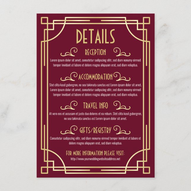 Tarjeta De Recepción Información del mapa del Boda Art Deco (Anverso)