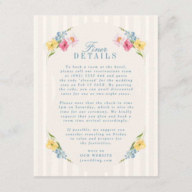 Tarjeta De Recepción Información del Monograma del Ramillete Floral Vin (Anverso)