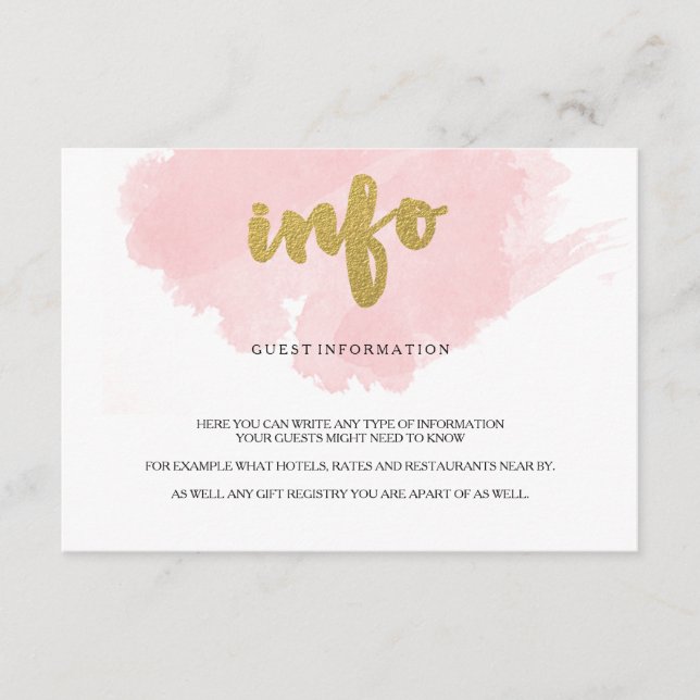 Tarjeta De Recepción Información del oro y de la huésped de la acuarela (Anverso)