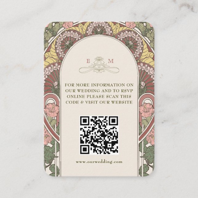 Tarjeta De Recepción Información del sitio web de la boda con código QR (Anverso)