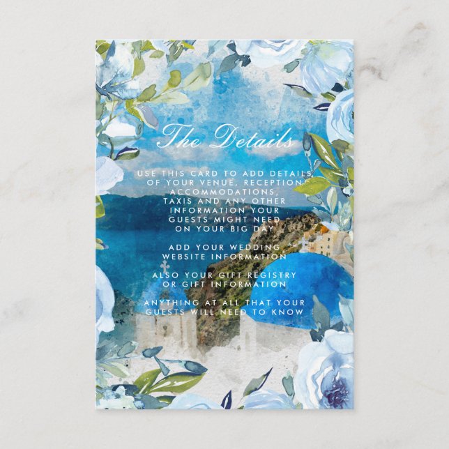 Tarjeta De Recepción información detallada del boda floral azul santori (Anverso)
