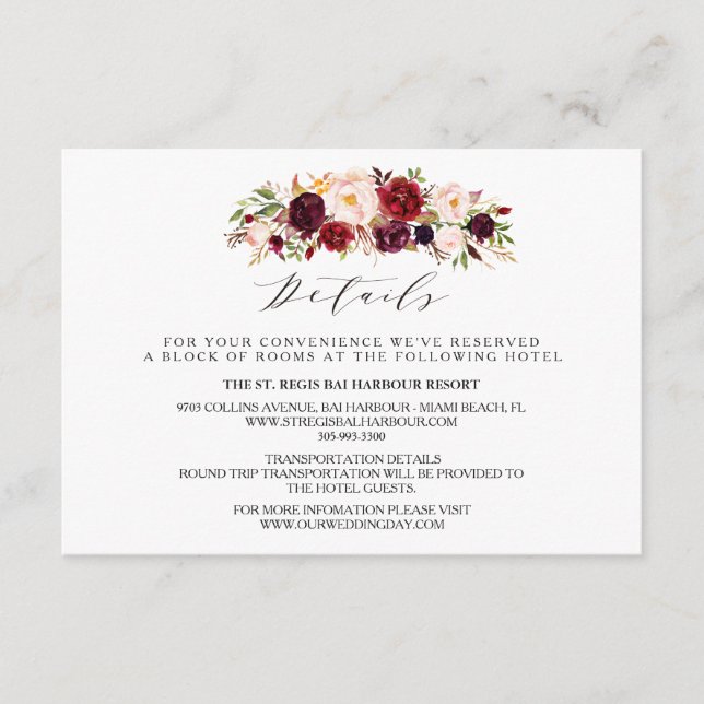 Tarjeta De Recepción Información/detalles del Boda floral ruso 2-latera (Anverso)