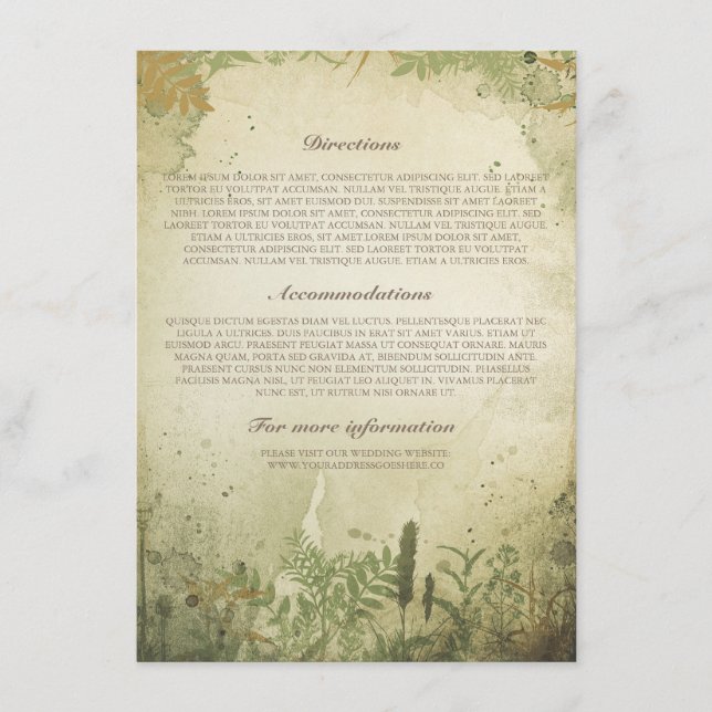 Tarjeta De Recepción Información/detalles sobre el Boda de Woodland Rús (Anverso)