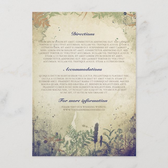 Tarjeta De Recepción Información/detalles sobre el Boda de Woodland Rús (Anverso)
