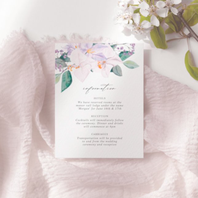 Tarjeta De Recepción Información elegante del Boda de acuarela de Lilac (Subido por el creador)