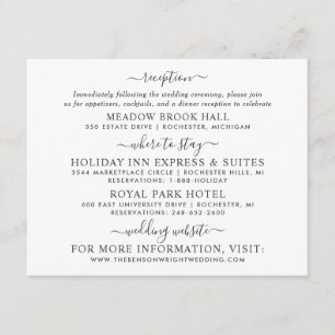 Tarjeta De Recepción Información elegante del Boda de caligrafía negra