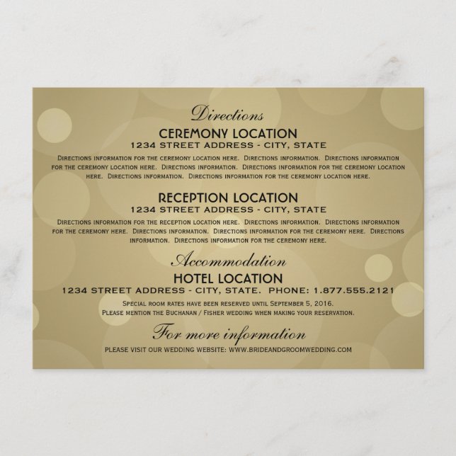 Tarjeta De Recepción Información elegante del Boda negro de champagne G (Anverso)