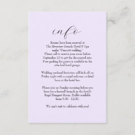 Tarjeta De Recepción Información elegante y simple del boda de lila