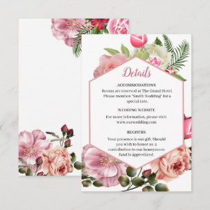 Tarjeta De Recepción Información floral hexagonal rosa caprichosa