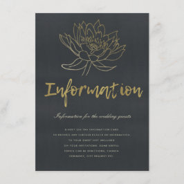 TARJETA DE RECEPCIÓN INFORMACIÓN GLAMOROSA DE LOTUS DE ORO AZUL NEGRO P