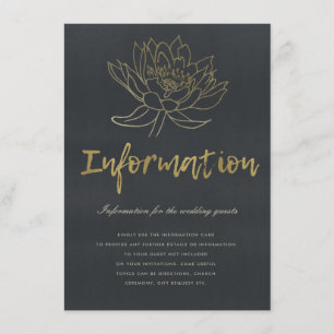 TARJETA DE RECEPCIÓN INFORMACIÓN GLAMOROSA DE LOTUS DE ORO AZUL NEGRO P