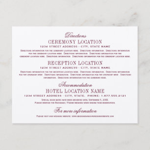 Tarjeta De Recepción Información maroon Red Elegant Wedding