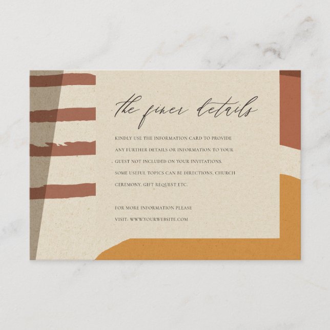 TARJETA DE RECEPCIÓN INFORMACIÓN MODERNA ABSTRACTA DE BODAS ARTÍSTICOS  (Anverso)