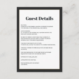 Tarjeta De Recepción Información moderna para invitados de boda en negr