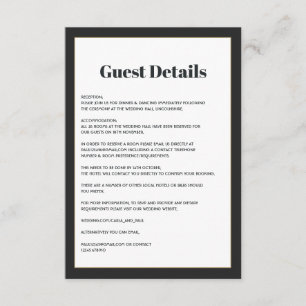 Tarjeta De Recepción Información moderna para invitados de boda en negr