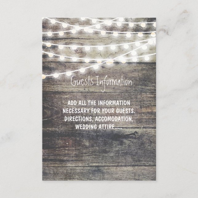 Tarjeta De Recepción Información para invitados de boda con madera rúst (Anverso)