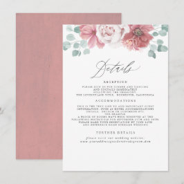 Tarjeta De Recepción Información Rosa del Boda floral de Dusty