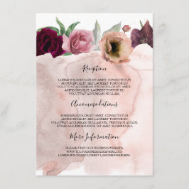 Tarjeta De Recepción Información Rosa y Boda de Borgoña