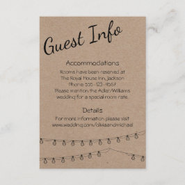 Tarjeta De Recepción Información Rusa de Huéspedes con luces en kraft