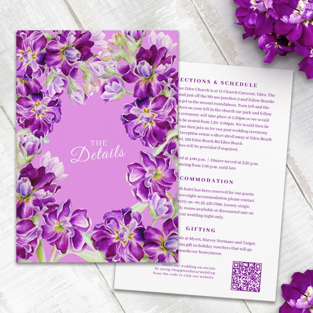 Tarjeta De Recepción Información sobre bodas florales púrpuras con códi (Subido por el creador)