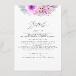 Tarjeta De Recepción Información sobre Bodas florales rosados y morados