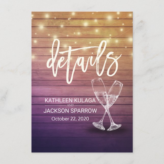 Tarjeta De Recepción Información sobre bodas Gafas de champán Madera (Anverso)