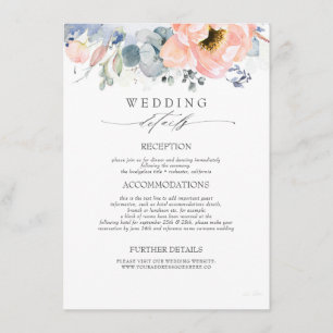 Tarjeta De Recepción Información sobre el Boda azul turbio de las flore
