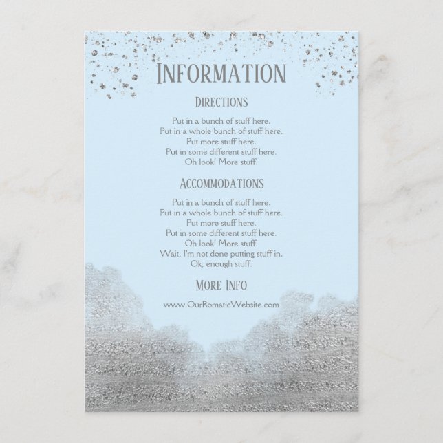Tarjeta De Recepción Información sobre el Boda Blue Silver Confetti (Anverso)