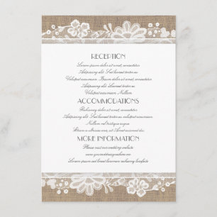 Tarjeta De Recepción Información sobre el Boda de Burlap y Lace