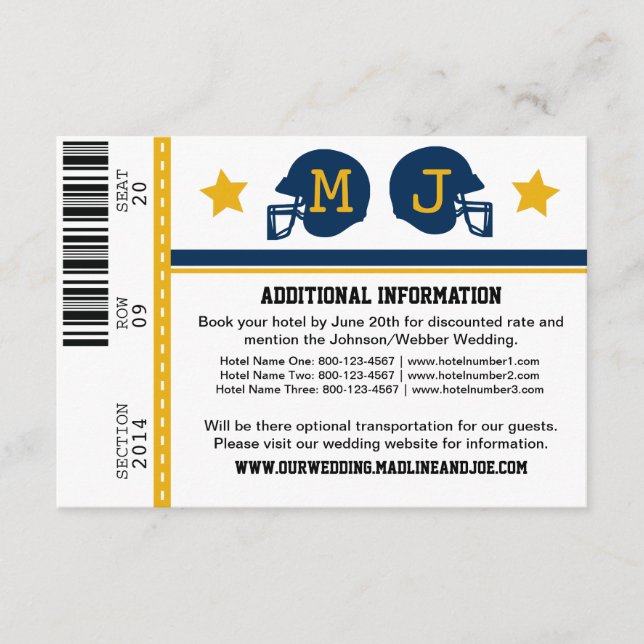 Tarjeta De Recepción Información sobre el Boda de entradas de fútbol (Anverso)