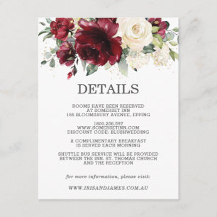 Tarjeta De Recepción Información sobre el Boda de Floral de Borgoña
