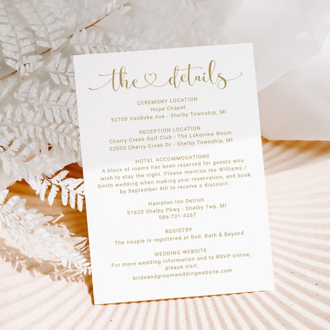 Tarjeta De Recepción Información sobre el Boda de guiones Gold Heart (Subido por el creador)