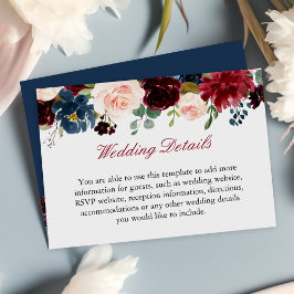 Tarjeta De Recepción Información sobre el Boda Floral Azul de la Marina