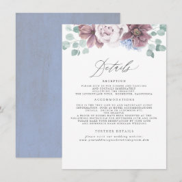 Tarjeta De Recepción Información sobre el Boda Floral Azul húmedo y húm