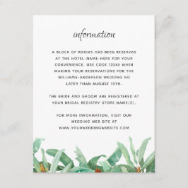 Tarjeta De Recepción Información sobre el Boda floral de follaje tropic