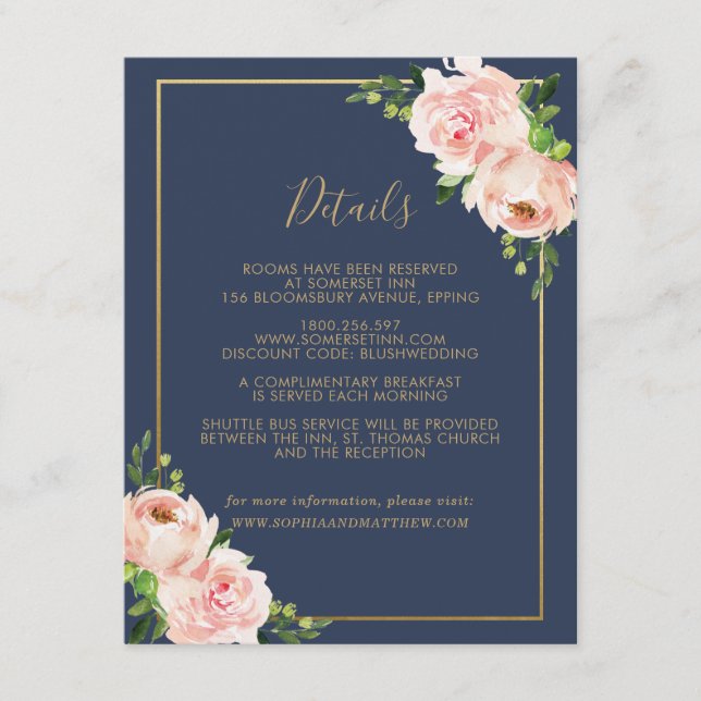 Tarjeta De Recepción Información sobre el Boda Floral de Rubor (Anverso)