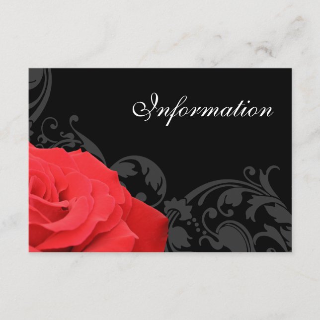 Tarjeta De Recepción Información sobre el Boda Red Rose Flourish (Anverso)